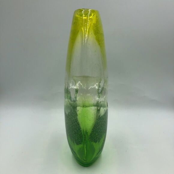 Vintage Ombre Yellow Green Clear Handblown Glass Tabletop Art Vase Décor Indoor - Picture 4 of 13